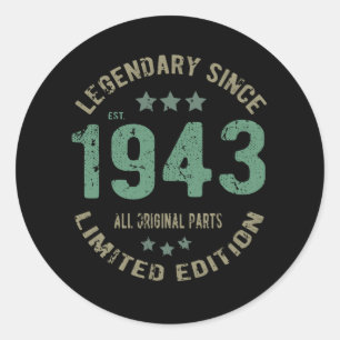 Original seit 1943 Vintage-Legende Geburtstagsgesc Runder Aufkleber