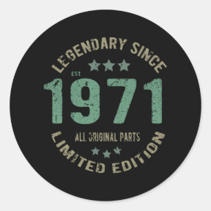 Original seit 1971 Vintage-Legende Geburtstagsgesc Runder Aufkleber