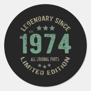 Original seit 1974 Vintage-Legende Geburtstagsgesc Runder Aufkleber