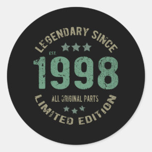 Original seit 1998 Vintage-Legende Geburtstagsgesc Runder Aufkleber