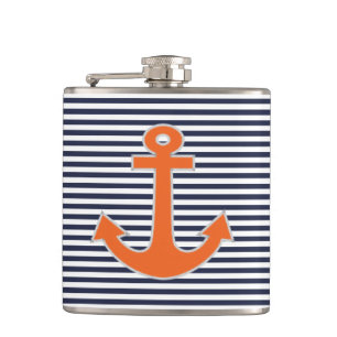 Original Stickerei Anker Kapitän Nautical Flachmann