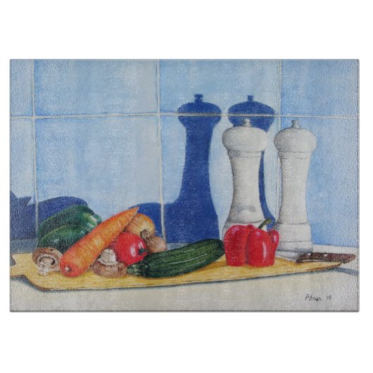 Original Stillleben Gemälde für Vegatables Schneidebrett (Vorderseite)