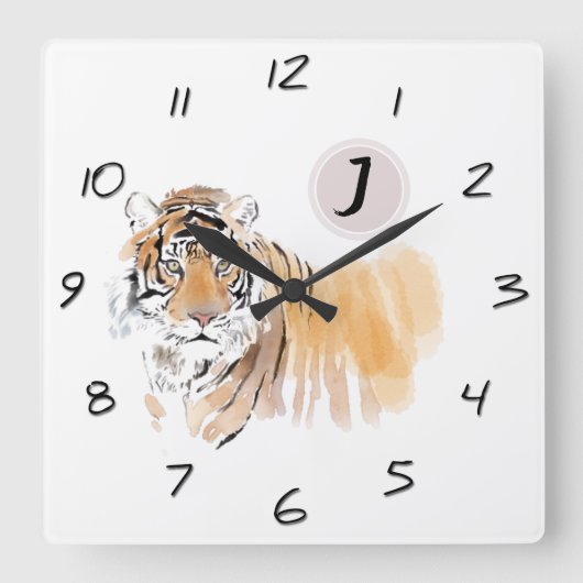 Original Tiger Watercolor Chinese Zodiac Birthday Quadratische Wanduhr (Vorderseite)