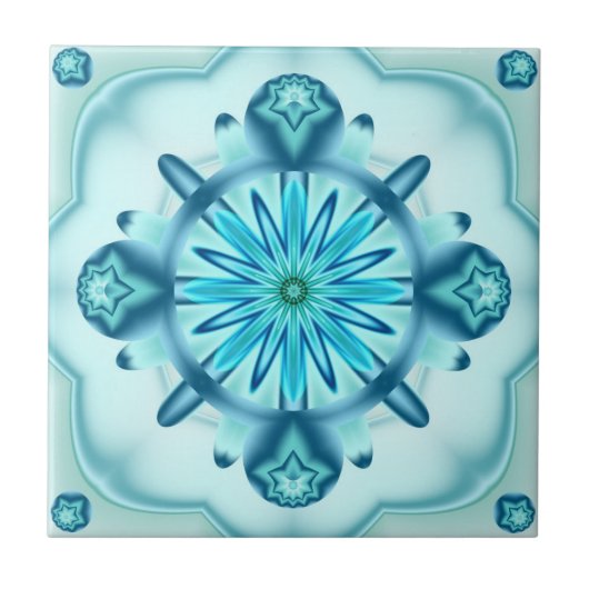 Original Türkisblau Fraktal Design Tile Fliese (Vorderseite)