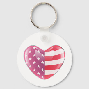 Original USA Symbol Amerikanische Flagge auf Herzf Schlüsselanhänger