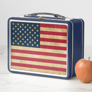 Original Vintage Patriotische Amerikanische Flagge Metall Lunch Box