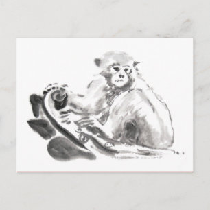 Original Waschbild-Affen-Jahr-Sternzeichen-Postkar Postkarte