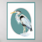 Original Wasserfarbe Großer Blaue Herde Bird Poster (Vorne)