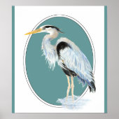 Original Wasserfarbe Großer Blaue Herde Bird Poster (Vorne)