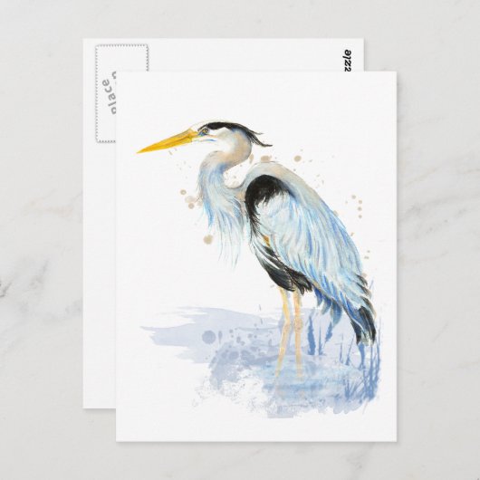 Original Wasserfarbe Großer Blaue Herde Bird Postkarte (Vorne/Hinten)