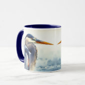 Original Wasserfarbe Großer Blaue Herde Bird Tasse (Vorderseite Links)