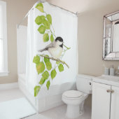 Original Wasserfarbe Schwarz Kappte Chickadevogel Duschvorhang (Beispiel)