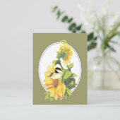 Original Wasserfarben-Chickade und Sonnenblume Postkarte (Stehend Vorderseite)