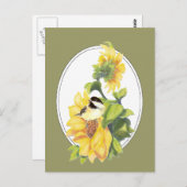 Original Wasserfarben-Chickade und Sonnenblume Postkarte (Vorne/Hinten)