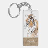 Original Wasserfarben Tiger Jahr Zodiac Burlap Nam Schlüsselanhänger (Vorderseite links)