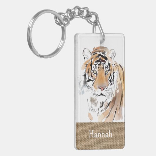 Original Wasserfarben Tiger Jahr Zodiac Burlap Nam Schlüsselanhänger (Vorderseite links)