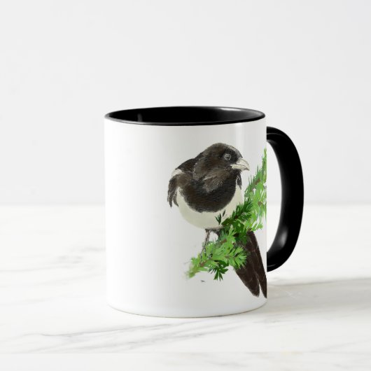 Original Wasserfarbenmagpie-Kiefernzweig Tasse (VorderseiteRechts)