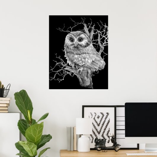Original Watercolor Baby Owl Bird Art Poster (Heimbüro)