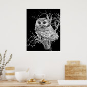 Original Watercolor Baby Owl Bird Art Poster (Küche)