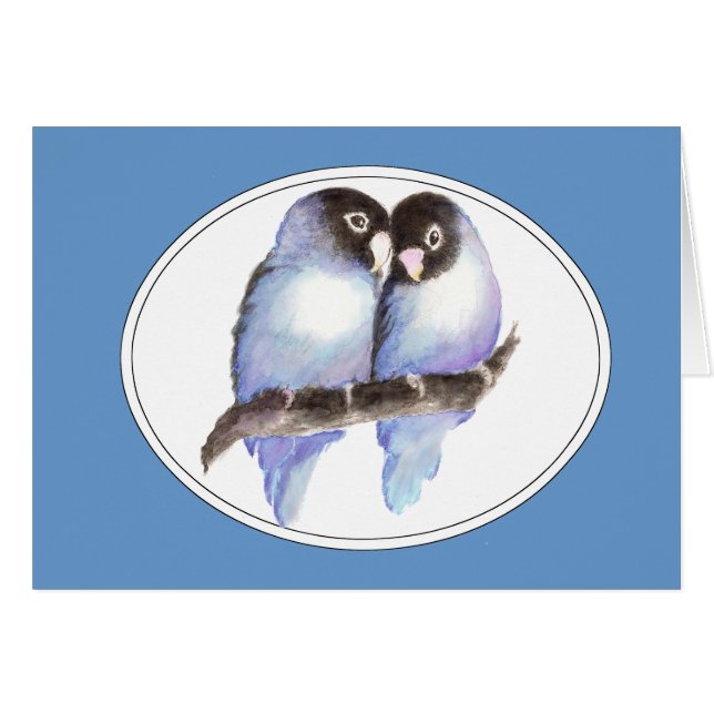 Original Watercolor Blue Lovebirts, Bird (Vorderseite (Horizontal))