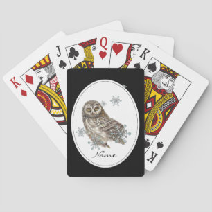 Original Watercolor Custom Name Winterowl Spielkarten