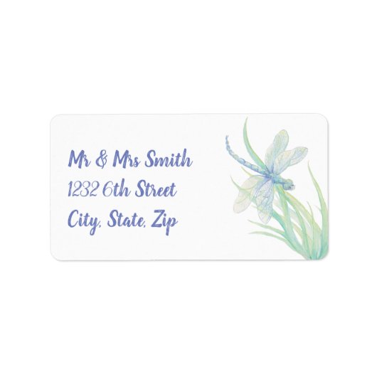 Original Watercolor Dragonfly in Blau und Grün Adressaufkleber (Vorne)