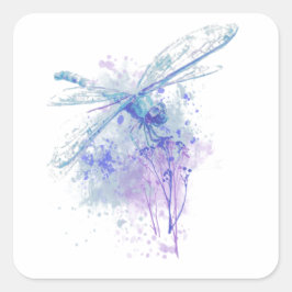 Original Watercolor Dragonfly in Blau und Grün Quadratischer Aufkleber