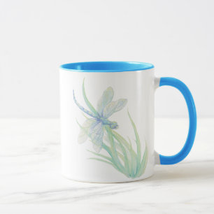 Original Watercolor Dragonfly in Blau und Grün Tasse