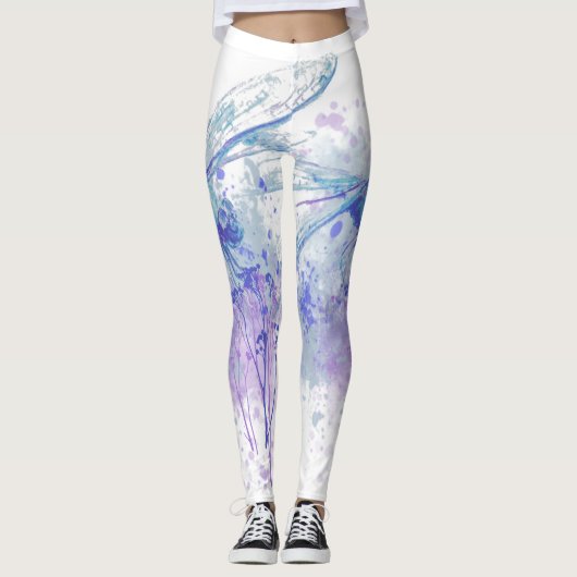 Original Watercolor Dragonfly in Blue Mauve Nature Leggings (Vorderseite)