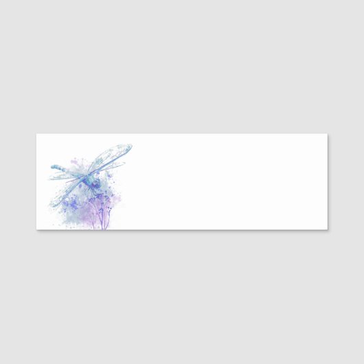 Original Watercolor Dragonfly in Blue Mauve Nature Namensschild (Vorderseite)
