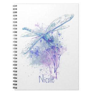 Original Watercolor Dragonfly in Blue Mauve Nature Notizblock