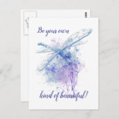 Original Watercolor Dragonfly in Blue Mauve Nature Postkarte (Vorne/Hinten)