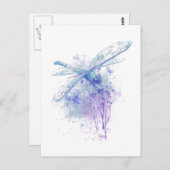 Original Watercolor Dragonfly in Blue Mauve Nature Postkarte (Vorne/Hinten)