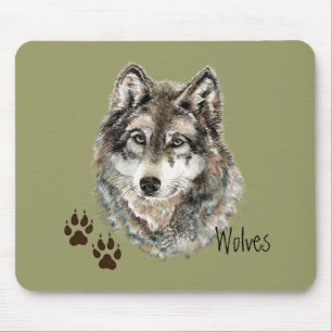 Original Watercolor Grau Wolf - Tracks Animal Mousepad