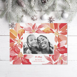 Original Watercolor Poinsettia Foto Feiertagskarte