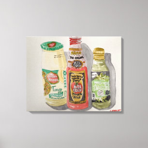 Original Watercolor Tomato Sauce, Mayo und Olivenö Leinwanddruck
