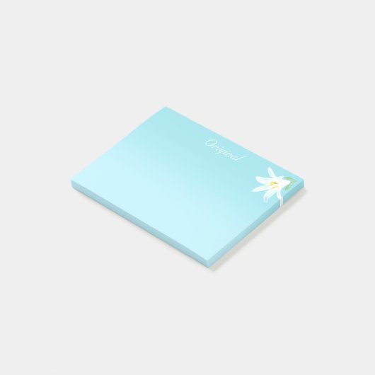 Original White Amaryllis Blume auf Light Blue Post Post-it Klebezettel (angewinkelt)