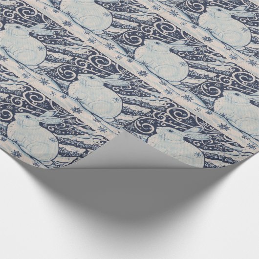 Original Winter Christmas Rabbit Blue & White Geschenkpapier (Ecke)