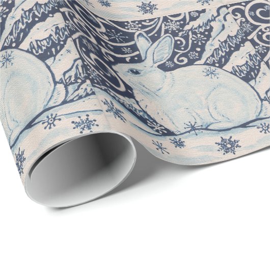 Original Winter Christmas Rabbit Blue & White Geschenkpapier (Rolleneckpunkt)