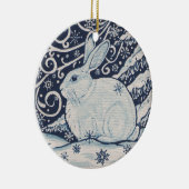 Original Winter Christmas Rabbit Blue & White Keramik Ornament (Rechts)