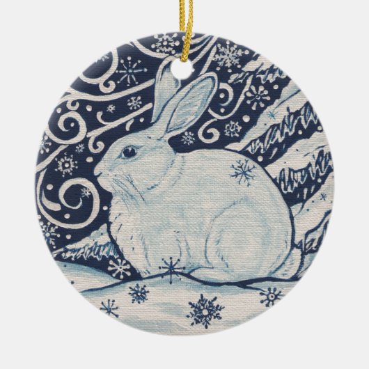 Original Winter Christmas Rabbit Blue & White Keramik Ornament (Vorne)