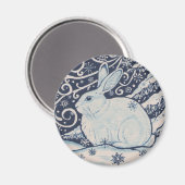 Original Winter Christmas Rabbit Blue & White Magnet (Vorderseite/Rückseite)