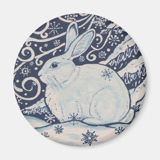 Original Winter Christmas Rabbit Blue & White Magnet (Vorne)