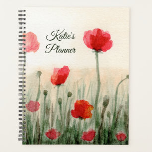 Originale Aquarell-Mohnblumen auf einem Feld Planer