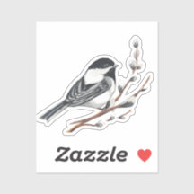 Originale Aquarell-Weidenkätzchen & Meisen-Vogel