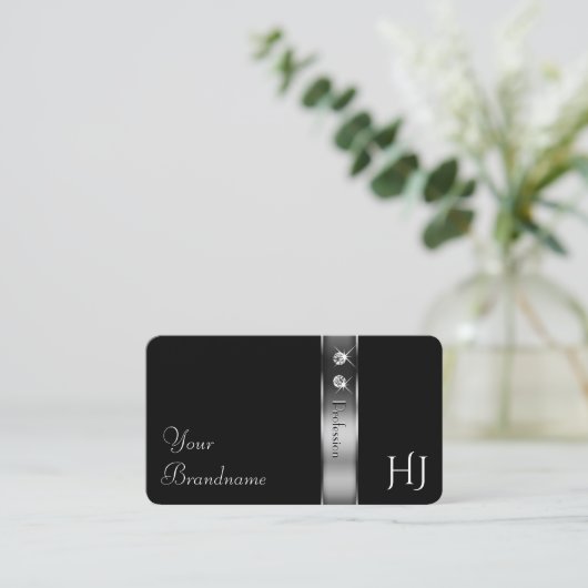 Originale in Luxus Schwarz und Silber Dekorative J Visitenkarte (Stehend Vorderseite)