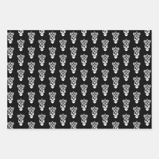 Originales schwarzes Geschenkpapier mit Totenköpfe (Vorderseite 2)