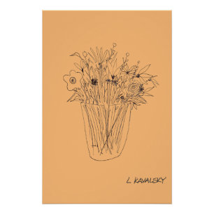 OriginalFlowerV4OutlineModernWallArtOrange-Poster Poster