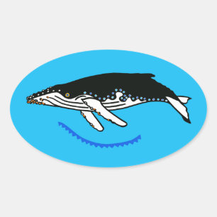 Originalgrafik - Humpback WHALE - Ocean blue - Ovaler Aufkleber