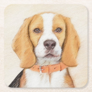 Originaltierkunst - Gemälde eines Beagle-Hundes Rechteckiger Pappuntersetzer